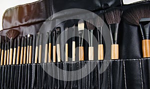 The cosmetic brush set put on background,for make up,professional brush set