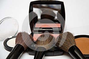 Cosmetic brushes, akeup brushes on a white background