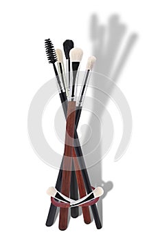 Cosmetic brushes of cosmetics, on a white background with a shadow. Make-up