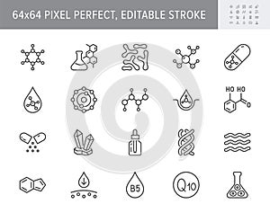 Cosmetic compounds line icons. Vector illustration include icon - vitamin, antioxidant, coenzyme q10, collagen outline photo