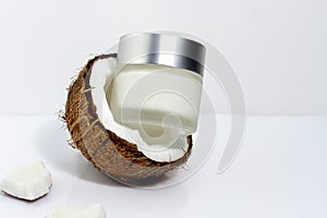 Cosmetic cream with coconut, face and body treatment