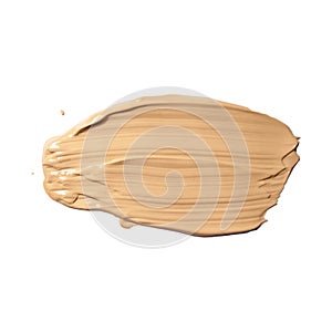 Cosmetic cream, concealer smear isolated on white. Liquid foundation tone cream smudged, brown stroke texture. Makeup Vector photo