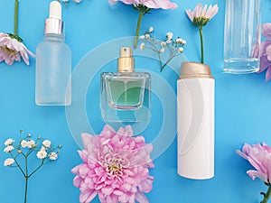 Cosmetic cream, flower  a colored background