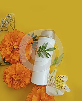 Cosmetic cream, flower relaxation  product lotion on a colored background