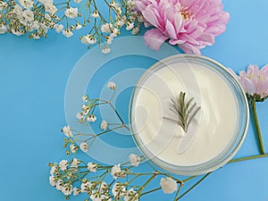 Cosmetic cream, flower  relaxation   skin  on a colored background product