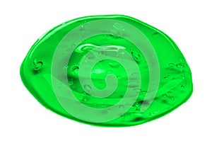 Cosmetic Cream Gel Texture Isolated On White Background. Close Up Of Green Transparent Drop Of Skin Care Product. High