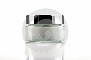 a Cosmetic cream jar on white background with reflection and shadow