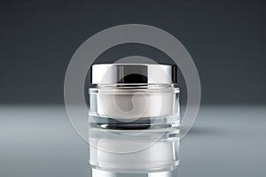 a Cosmetic cream jar on white background with reflection and shadow