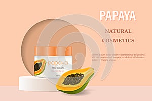 Cosmetic cream with papaya. Vector illustration with a jar of face cream.