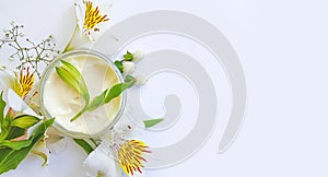 Cosmetic cream, wellness wellness herbal spa lifestyle floral design flower spring on a colored