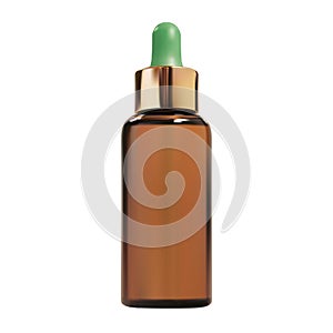 Cosmetic dropper bottle. Brown glass serum essence gold eyedropper