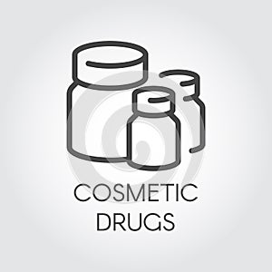 Cosmetic drugs icon. Beauty products - vitamins, supplements and lotions for skin care. Healthcare and cosmetology