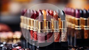 Cosmetic Elegance: Professional Collection of Lipsticks and Makeups. Radiant Beauty: Makeup with Lipstick and Tricks.