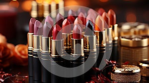 Cosmetic Elegance: Professional Collection of Lipsticks and Makeups. Radiant Beauty: Makeup with Lipstick and Tricks.