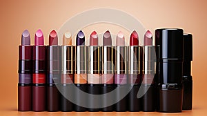 Cosmetic Elegance: Professional Collection of Lipsticks and Makeups. Radiant Beauty: Makeup with Lipstick and Tricks.