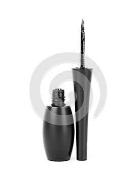 Cosmetic eyeliner with sample strokes isolated on white background