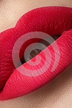 Cosmetic. Glamour fashion bright pink lips mat make-up