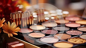 Cosmetic Glamour: Golden Makeup Collection. Makeups and Accessories for Face Care.