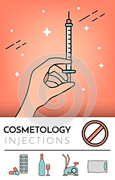 Cosmetic injections. Infographics. Vector flat illustration with place for text. Mesotherapy, rejuvenation