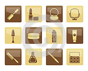 Cosmetic and make up icons over brown background