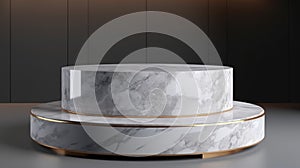 Cosmetic marble podium product minimal scene with platform grey background 3d render. Display stand Generative AI