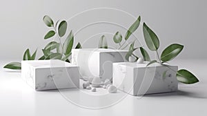 Cosmetic marble podium product minimal scene with platform grey background 3d render. Display stand Generative AI