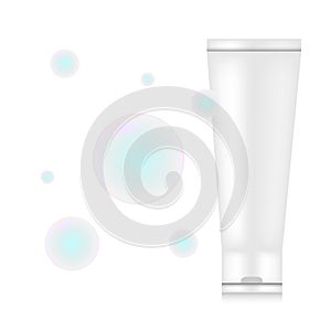 Cosmetic mockup 3d illustration bottle with water soap bubble