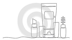 Cosmetic One line drawing isolated on white background