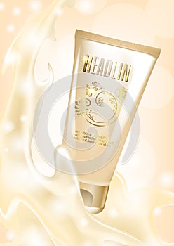 Cosmetic package design, 3d Vector illustration tube cream ads.