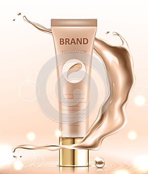 Cosmetic package design, blank foundation tube mockup for design uses in complexion color tone.