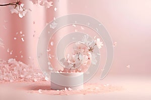 Cosmetic pedestal, pink catwalk with sakura petals, presentation mockup, generative AI 6