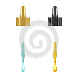 Cosmetic pipette with drops of cosmetic oil close-up on a white background. Template cosmetic products with liquid