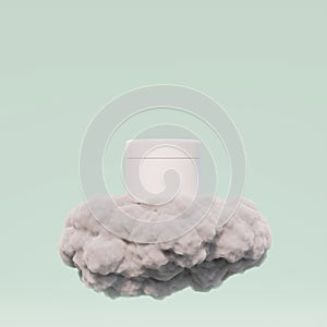 Cosmetic product cream jar on fluffy cloud 3D render illustration