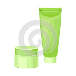 Cosmetic Product Tube with Aloe Vera Ingredient Vector Illustration