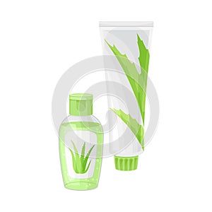 Cosmetic Product Tube with Aloe Vera Ingredient Vector Illustration