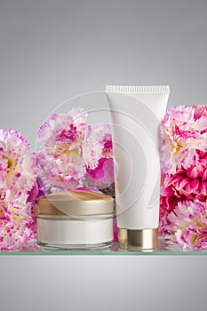 Cosmetic products for face and body with flowers