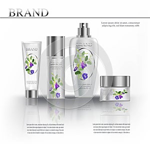 Cosmetic products white color with butterfly pea