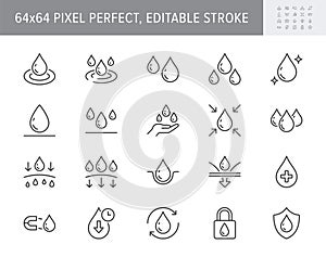 Cosmetic properties line icons. Vector illustration include icon - water shield, drop, absorb, lotion, serum, cosmetic