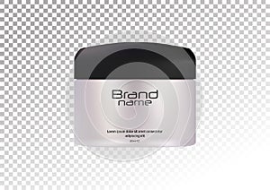 Cosmetic realistic plastic white cream jar with a black lid. Cosmetic beauty product package template,vector