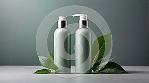 Cosmetic set of blank label bottles for mockup packaging of skincare product crea