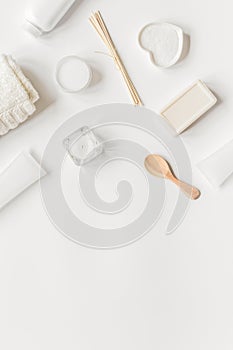 cosmetic set in body care concept on white background top view mock-up