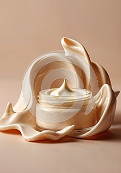 A cosmetic skin care, cream container on a neutral background. product presentations, beauty blogs, or skincare marketing