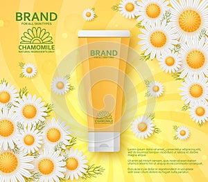 Cosmetic template with chamomile. Vector illustration.