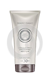 Cosmetic tube cream mockup in pearl. White Plastic Tube Packaging. Isolated On White Background