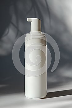 Cosmetic white pump bottle mockup. Dispenser spray with gel for intimate hygiene, shower gel, shampoo. Blank template for your