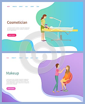 Cosmetician and Makeup Screen of Website Vector