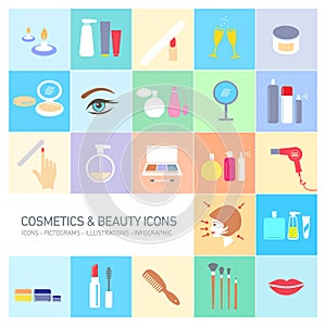 Cosmetics and beauty icons set