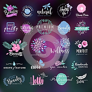 Cosmetics and beauty labels and badges collection