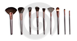 Cosmetics, beauty, make-up brushes set in row