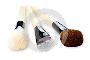 Cosmetics, beauty, make-up brushes set in row, shallow depth